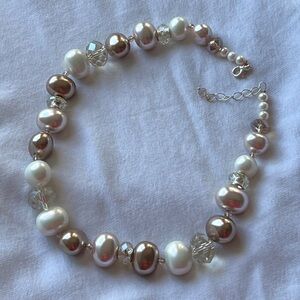 Pink & Brown MOP Crystals beaded necklace